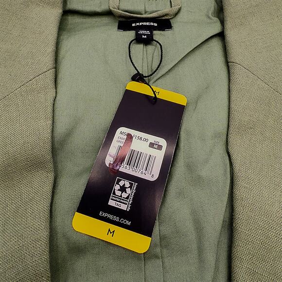 Express Linen Blend One-Button Boyfriend Blazer Olive Green Women's Medium NWT - Picture 6 of 8